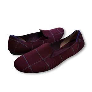ROTHYS‎ Loafer Burgundy Windowpane Plaid Women's 10.5 Knit Comfort Slip On Shoes